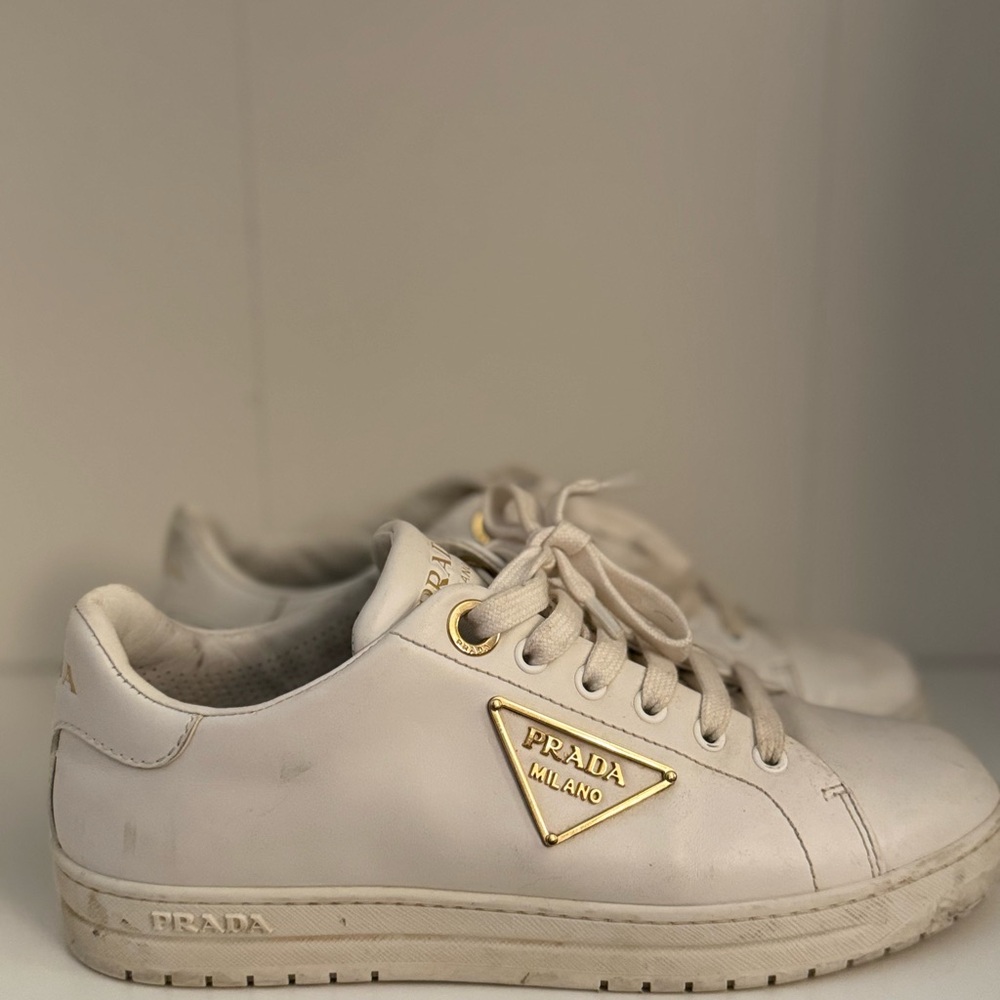 Prada Cream Sneakers with Gold Details